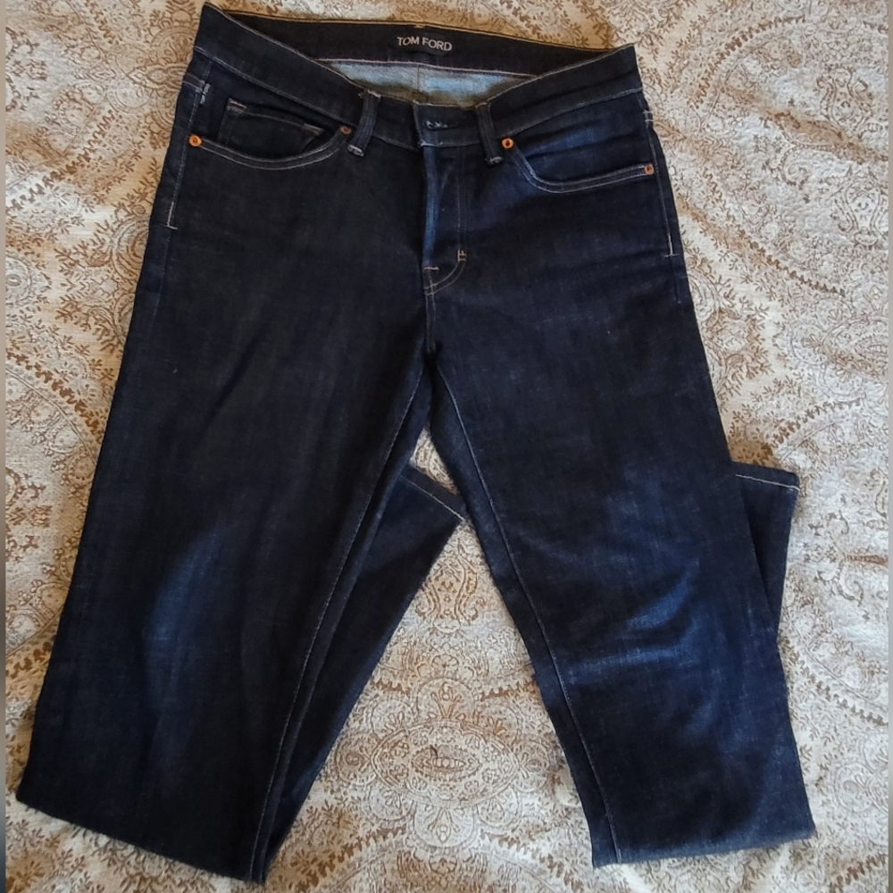 Tom Ford Slim Fit Stretch Japanese Selvedge Men's Denim Jean Navy  Blue pant